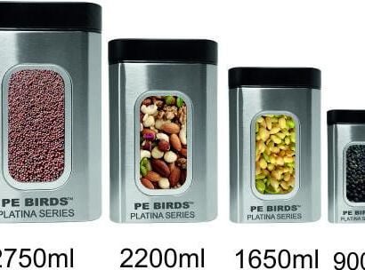 PE BIRDS Stainless Steel Square Storage Jar with window For Kitchen